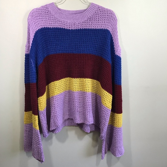 Cozy Striped Pullover Sweater Bell Sleeves - Picture 5 of 8